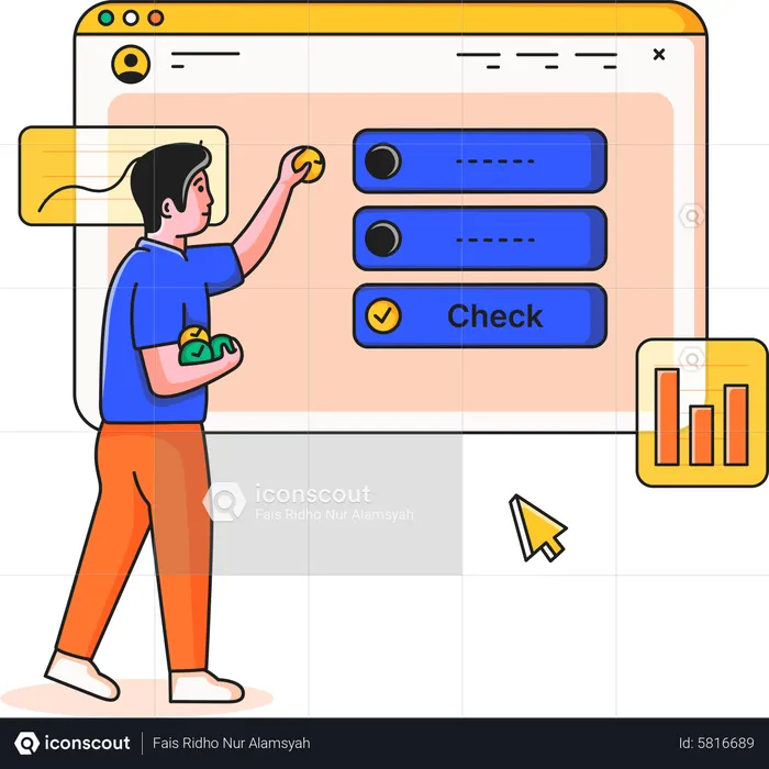 Mann arbeitet an der Analyse von Geschäftsdaten  Illustration