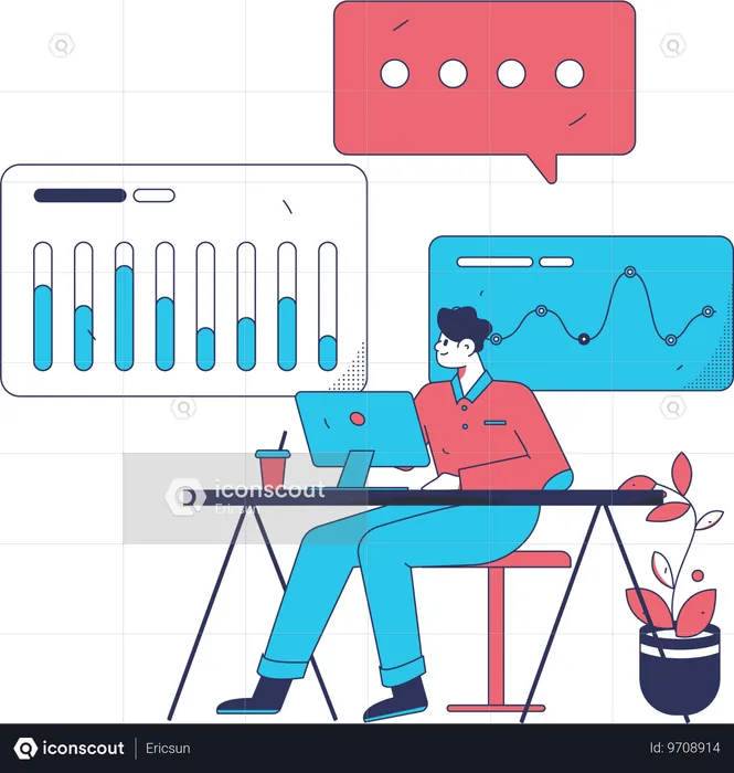 Mann arbeitet an einem Geschäftsanalysediagramm  Illustration