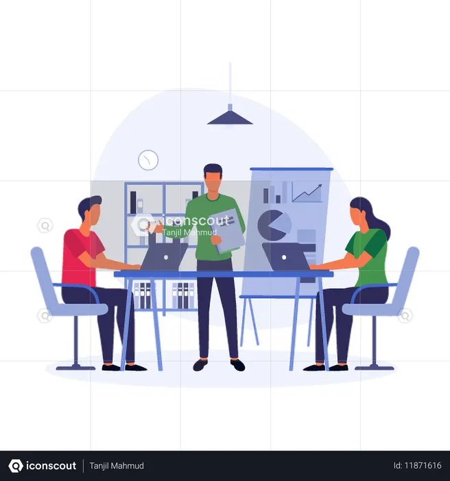 Mann arbeitet an Gruppenprojekt  Illustration