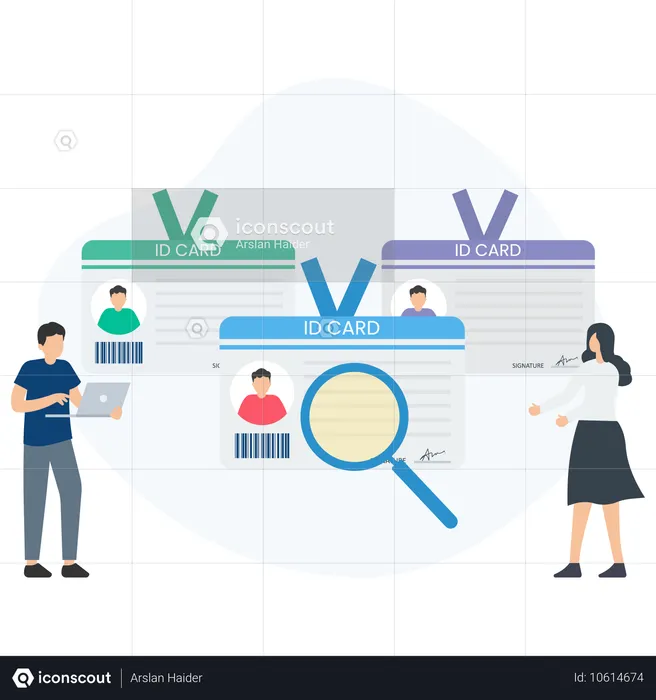 Mann arbeitet an der ID-Verifizierung  Illustration