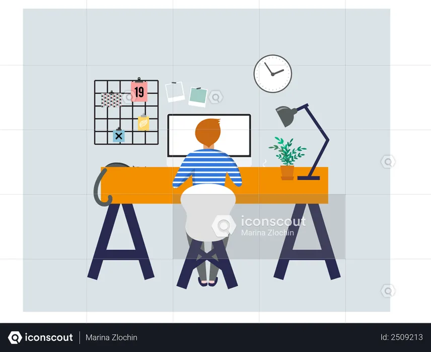 Mann arbeitet von zu Hause aus  Illustration