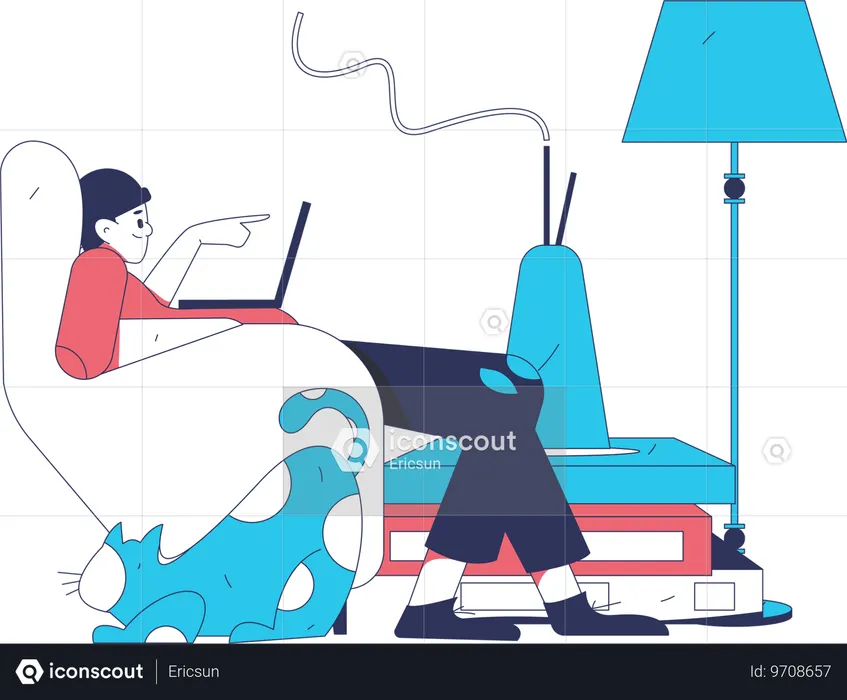 Mann arbeitet zu Hause am Laptop  Illustration