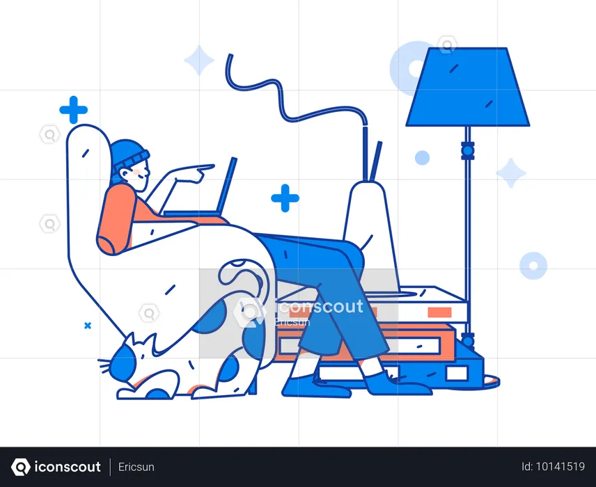 Mann arbeitet zu Hause am Laptop  Illustration