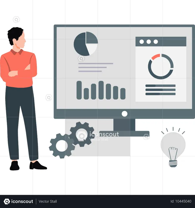 Mann schaut Geschäftsdiagramm  Illustration