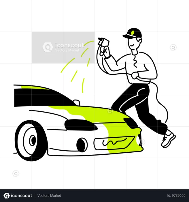 Mann beim Autolackieren  Illustration