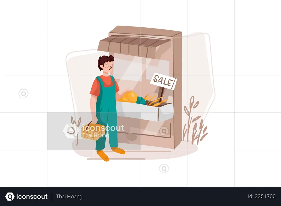 Mann beim Lebensmitteleinkauf  Illustration