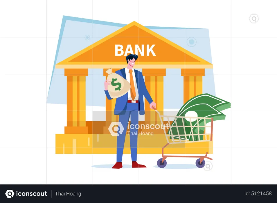 Mann bekommt einen Kredit von der Bank  Illustration