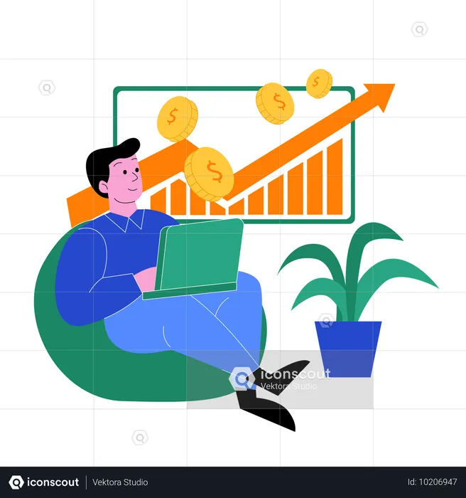 Mann beobachtet Finanzwachstumsdiagramm  Illustration