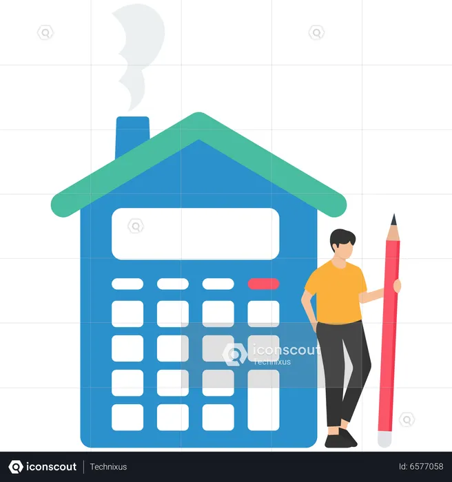 Mann berechnet Immobilienkosten  Illustration