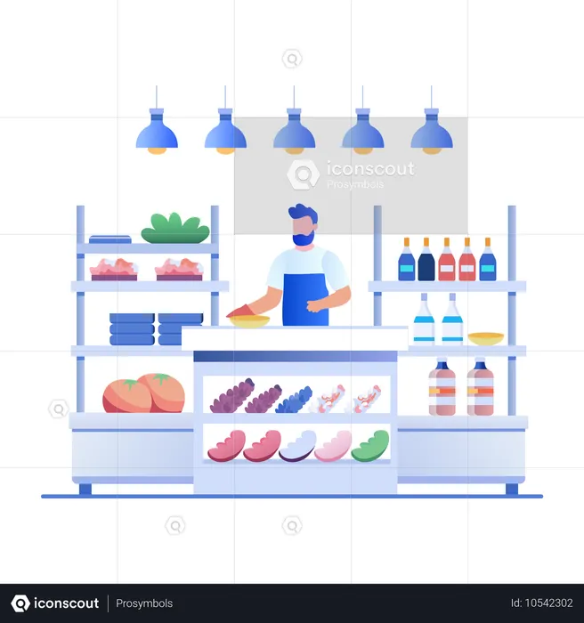 Mann bereitet Essen hinter der Theke zu  Illustration