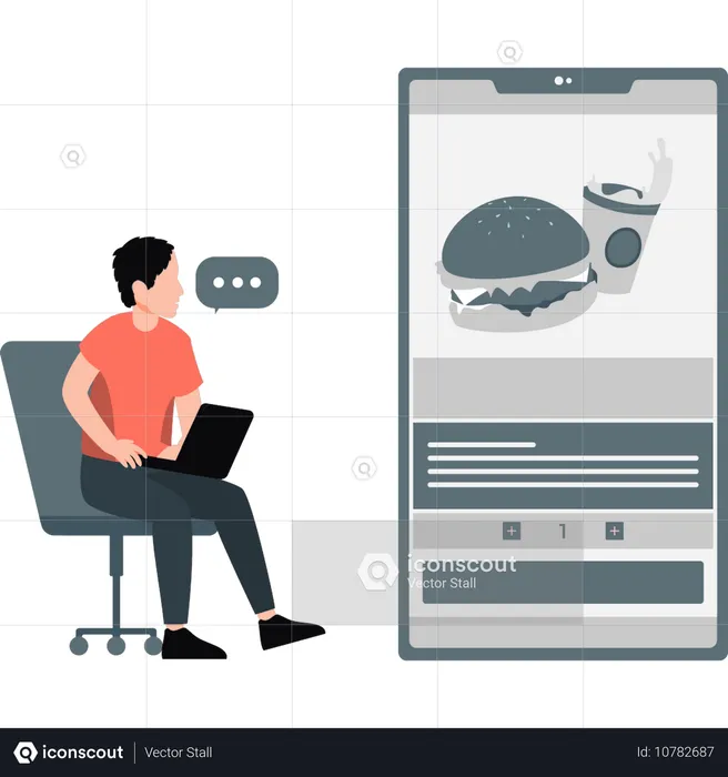 Mann bestellt Essen online  Illustration