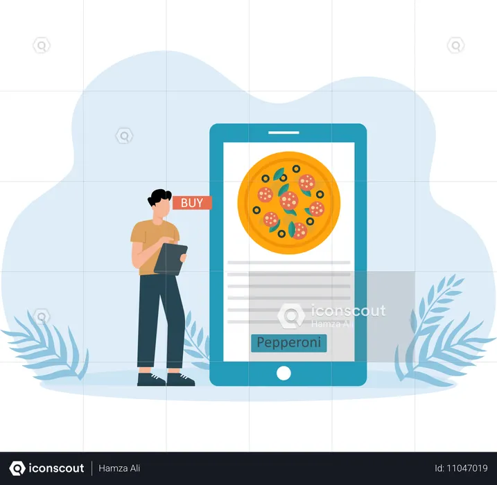 Mann bestellt Pizza online  Illustration