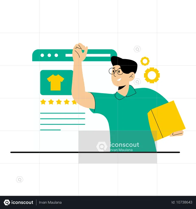 Mann bestellt seine Kleidung über Shopping-Website  Illustration