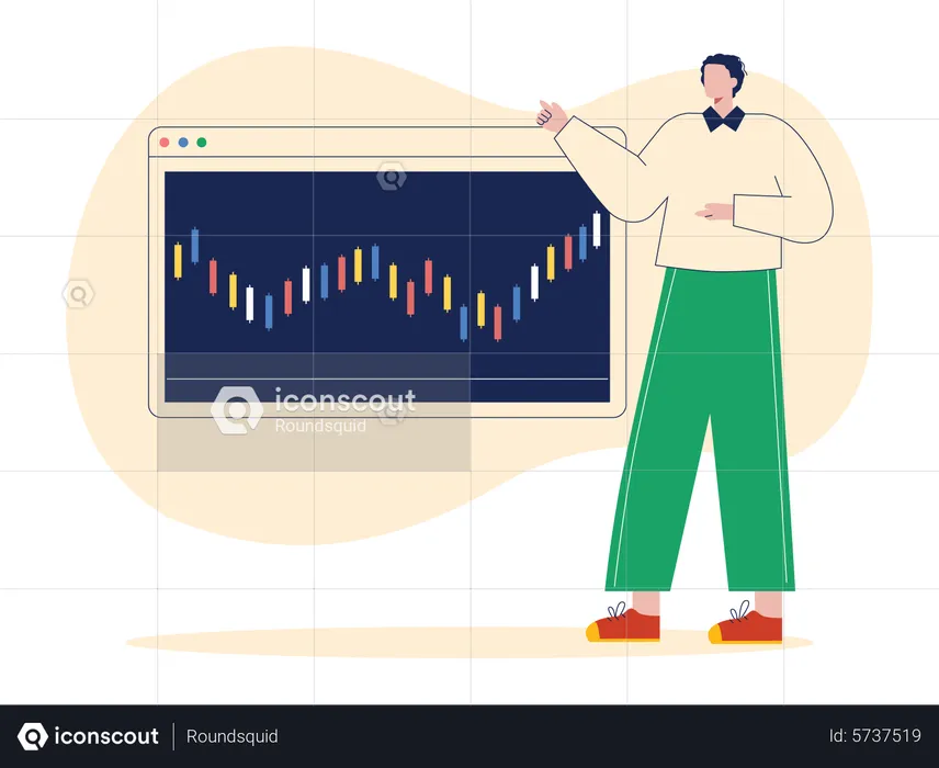 Mann betrachtet Candlestick-Chart  Illustration