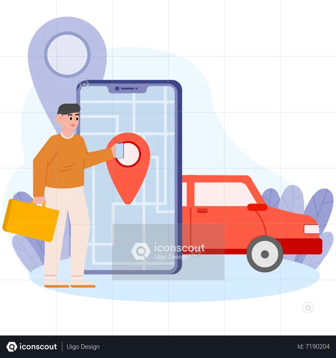 Mann bucht Taxi über mobile App  Illustration