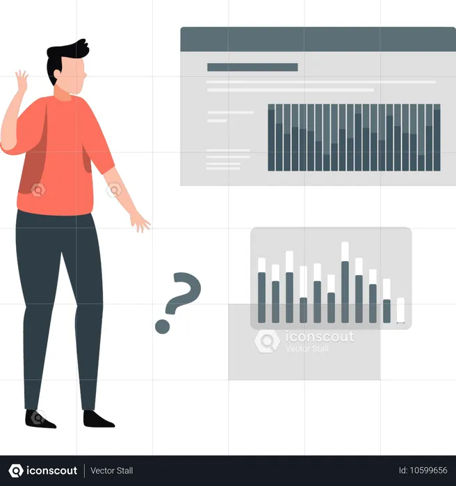 Mann denkt über Geschäftsdiagramm nach  Illustration