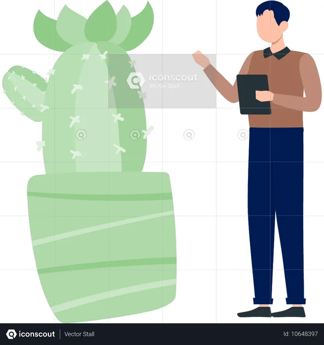 Mann diskutiert Mammillaria Kaktus  Illustration