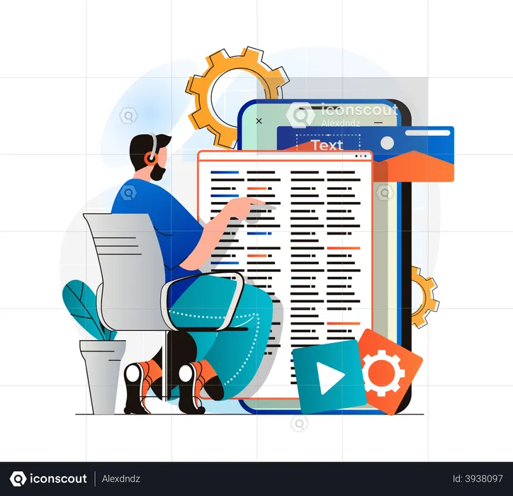 Männlicher Entwickler, der an der App-Entwicklung arbeitet  Illustration
