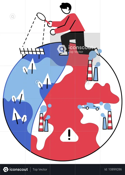 Mann erzählt vom Klimawandel  Illustration