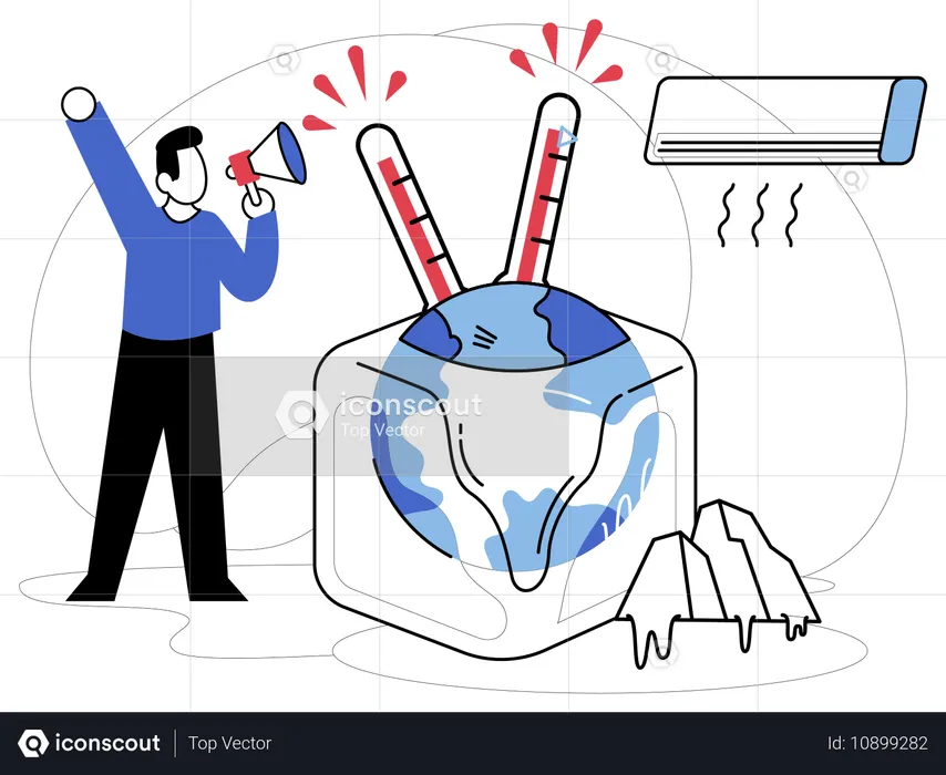 Mann erzählt von der globalen Erwärmung  Illustration