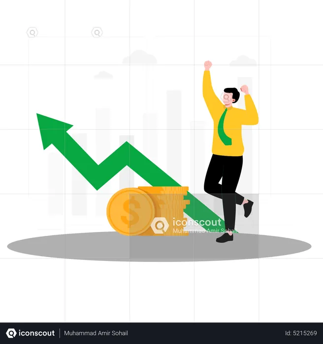 Mann erzielt Gewinn aus Investition  Illustration