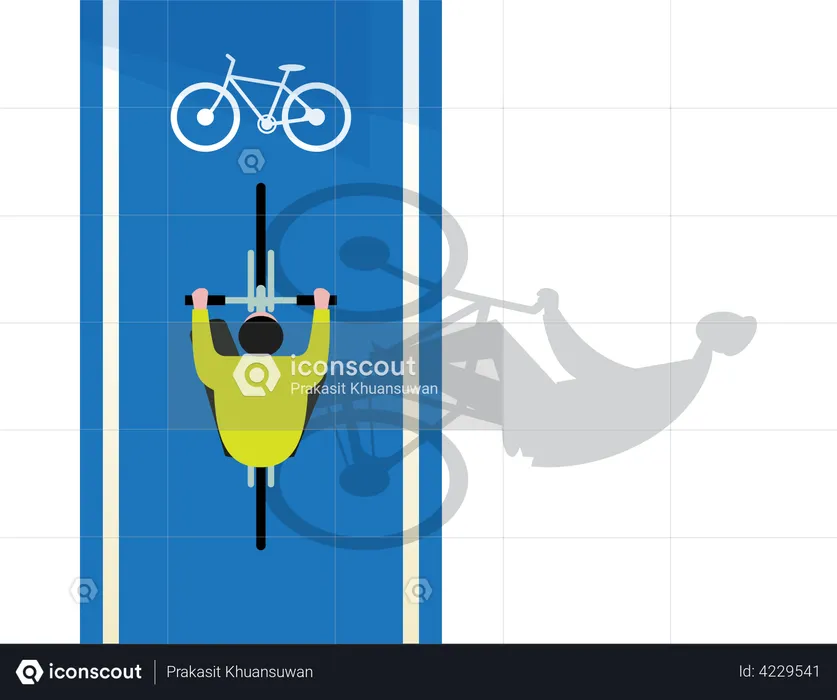 Mann fährt mit Fahrrad auf Radweg, um Verkehr zu vermeiden  Illustration