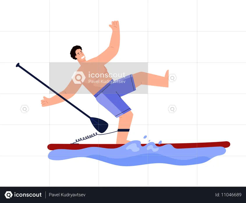 Mann stürzt vom Paddleboard  Illustration