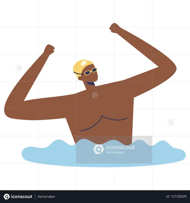 Mann feiert Sieg im Schwimmen  Illustration