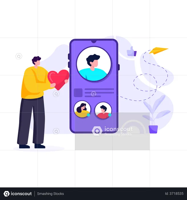 Mann sucht Partnerin über Social-Media-App  Illustration