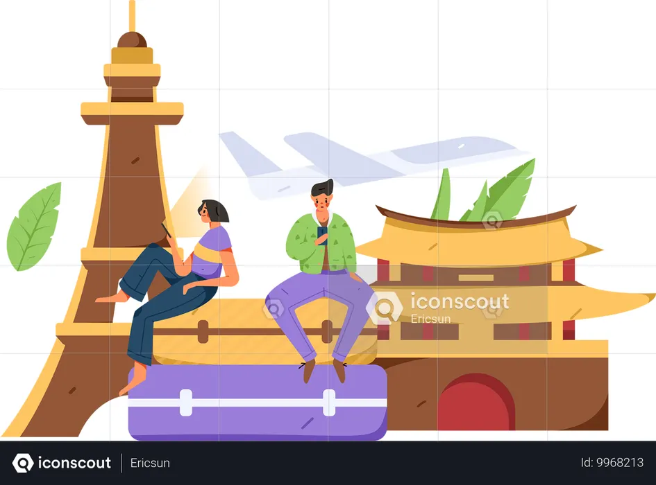 Mann auf der Suche nach Reiseziel  Illustration