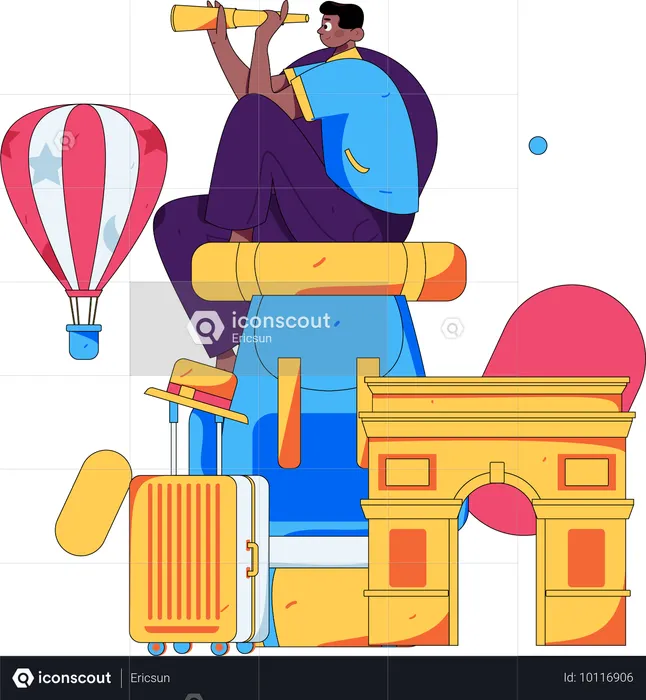 Mann auf der Suche nach Reiseziel  Illustration