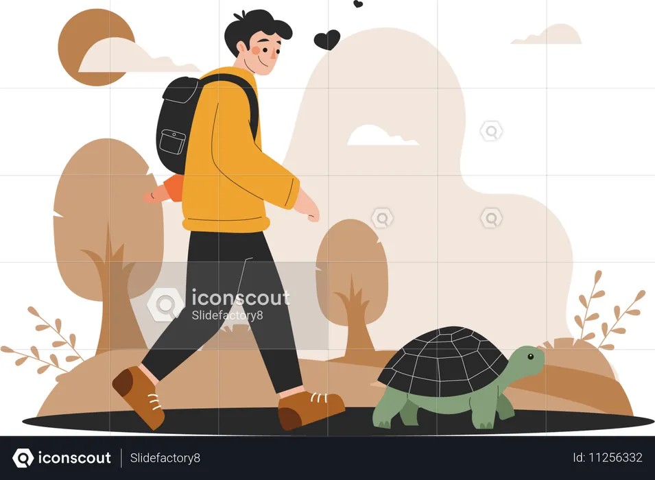 Mann geht mit Haustier spazieren  Illustration