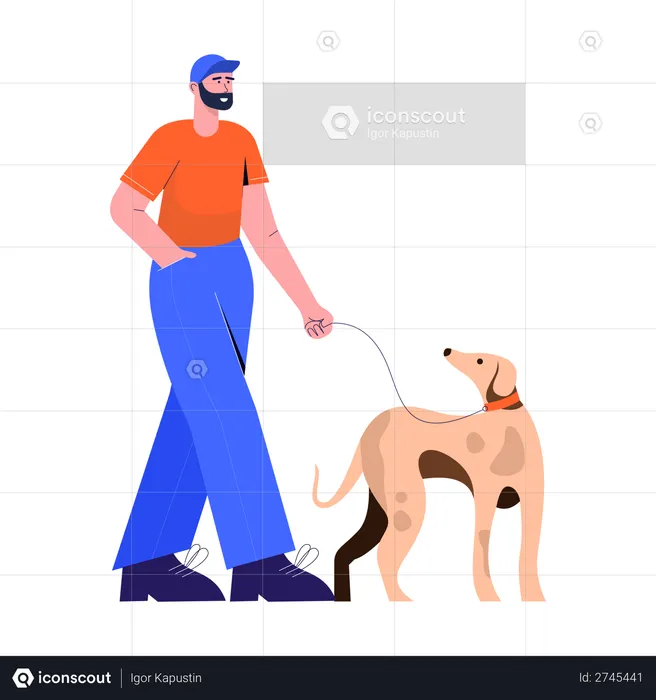 Mann geht mit Hund spazieren  Illustration