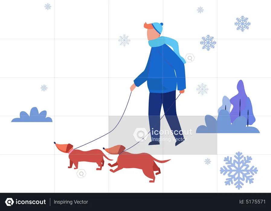 Mann geht mit Hund spazieren  Illustration