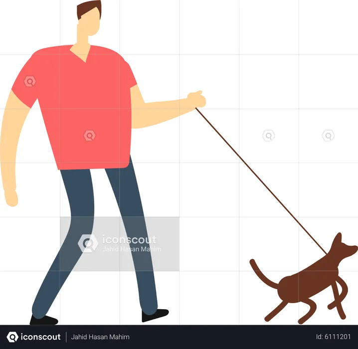 Mann geht mit Hund spazieren  Illustration