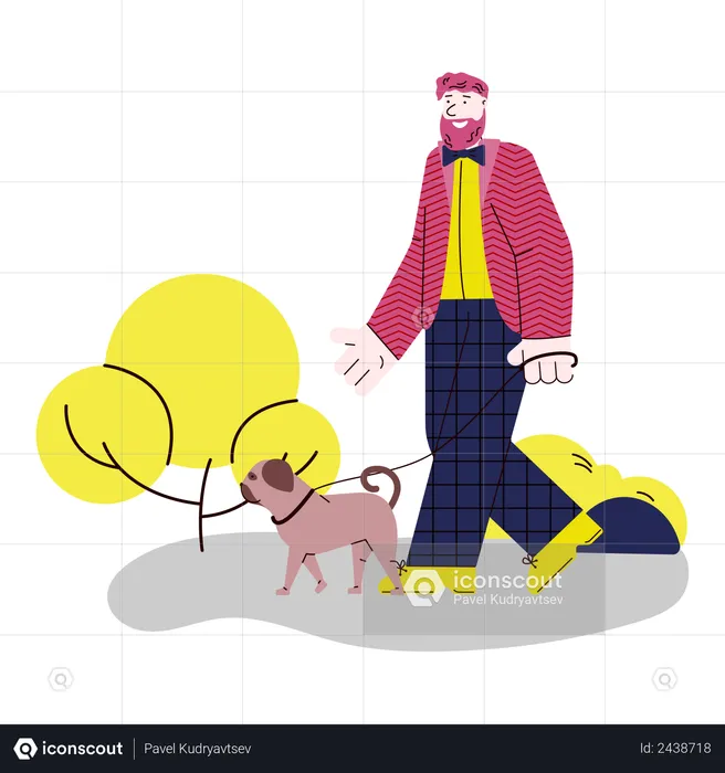 Mann geht mit seinem Hund spazieren  Illustration