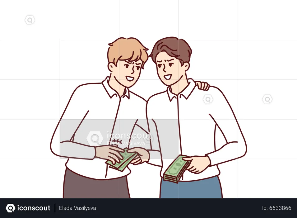 Mann gibt einem Jungen Geld  Illustration