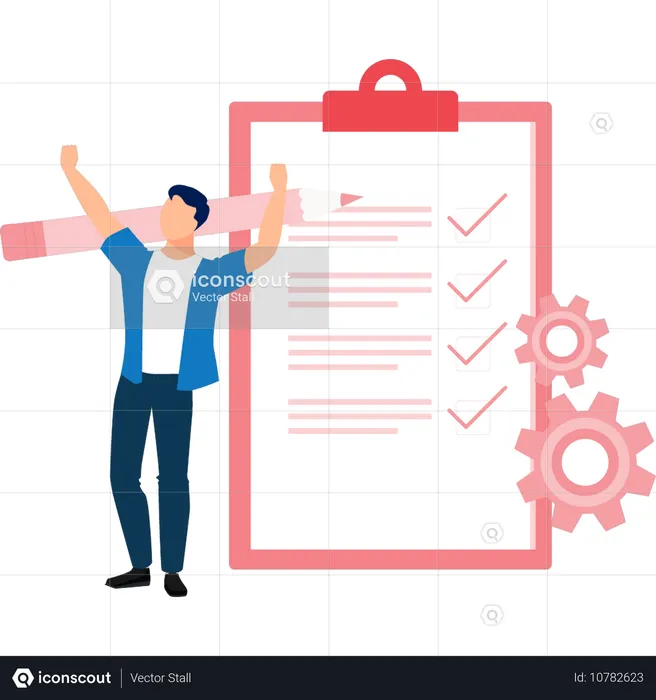 Mann zufrieden mit Diagramm-Dokument-Analyse  Illustration