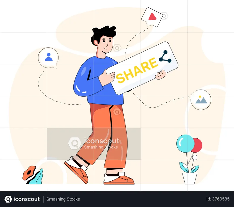 Mann hält Share-Button  Illustration