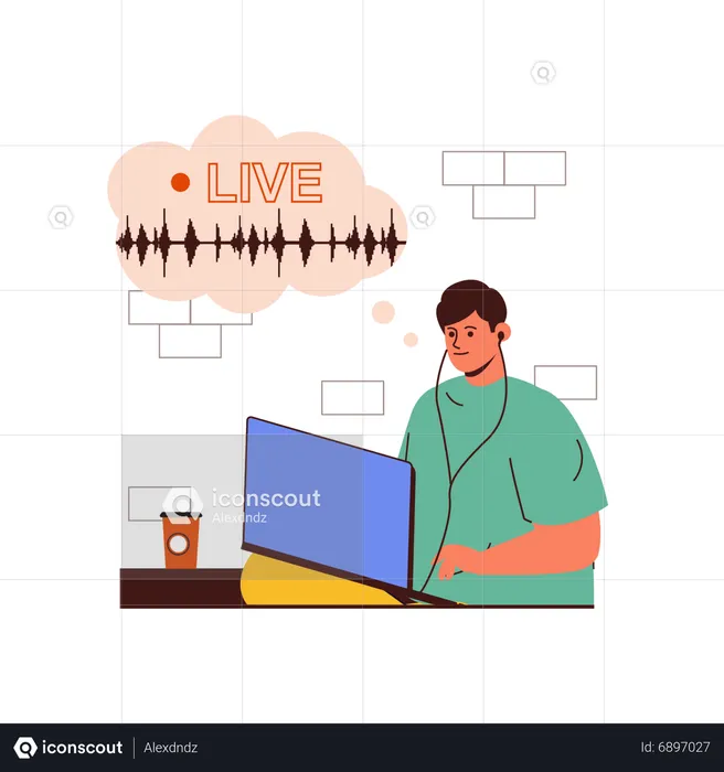 Mann hört Live-Podcasting  Illustration