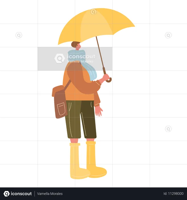 Mann in Herbstkleidung und mit Regenschirm  Illustration