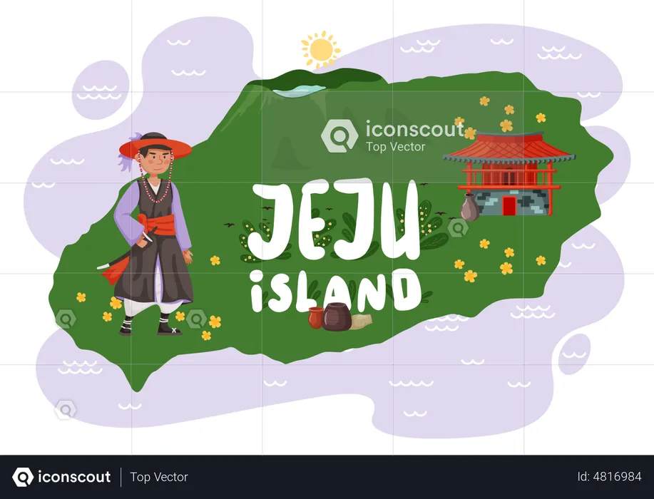 Mann in Nationaltracht auf der Insel Jeju  Illustration