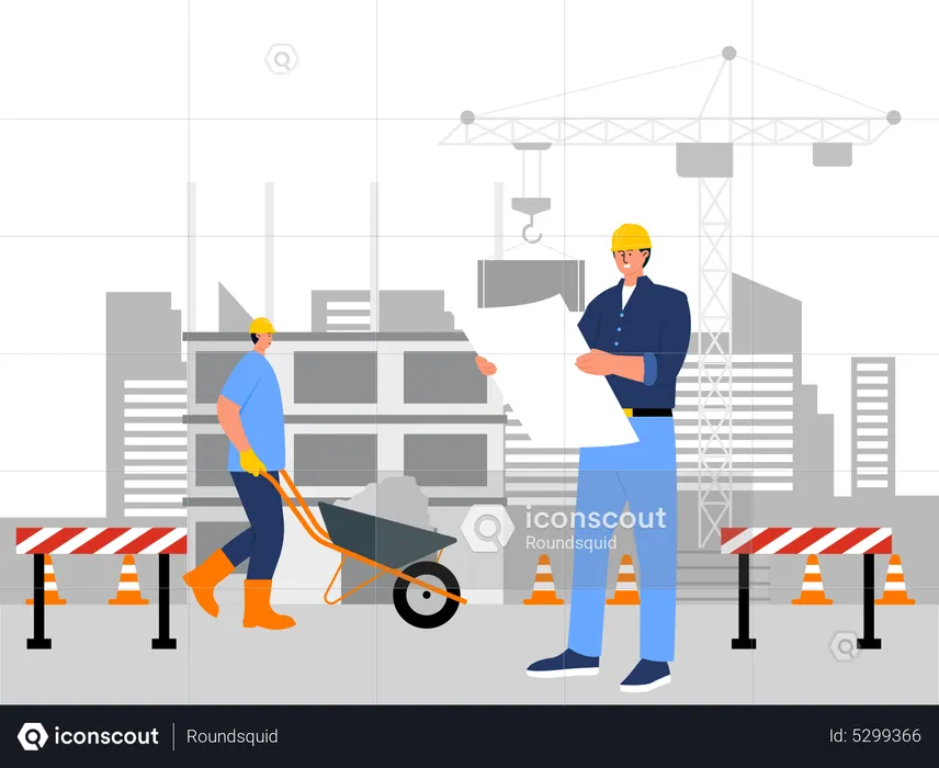 Mann Ingenieur hält Plan  Illustration