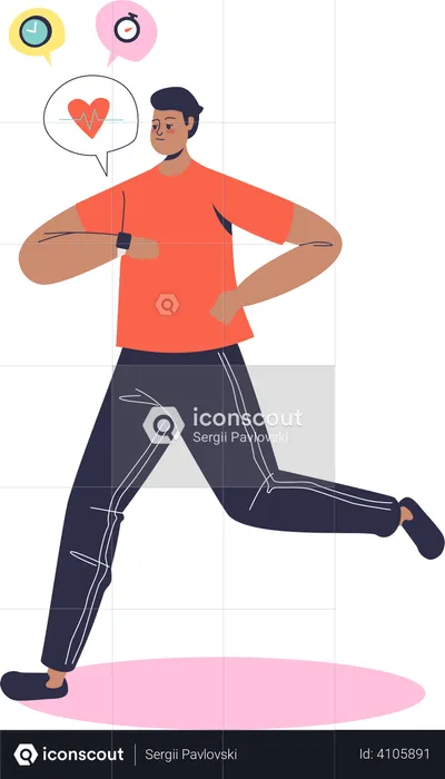 Mann joggt und nutzt Smartwatch-Tracker  Illustration