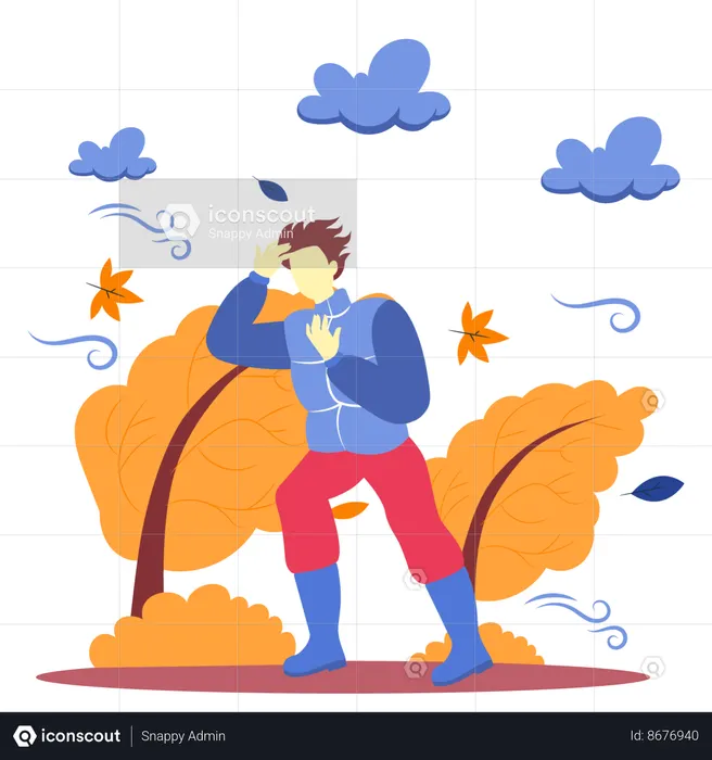 Mann kämpft mit starkem Wind  Illustration