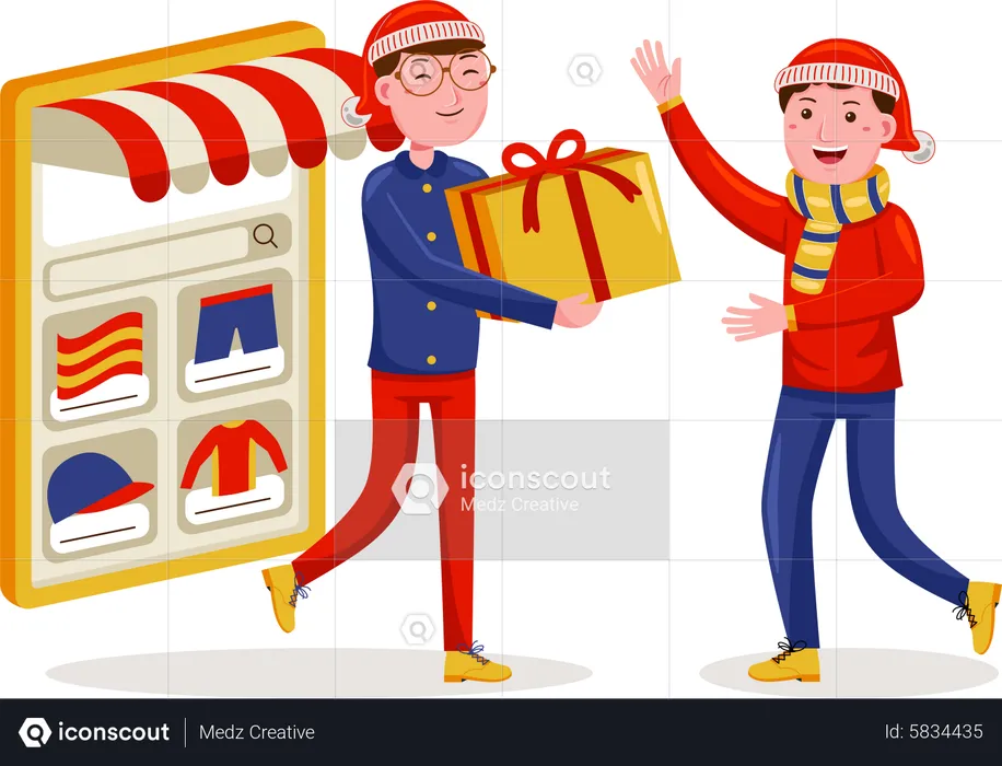 Mann kauft Online-Shopping im Weihnachtsverkauf  Illustration