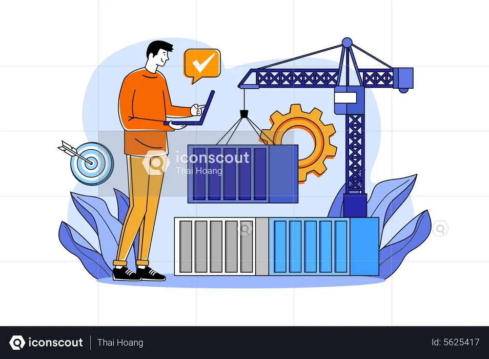 Mann, Laden von Gütern im Container  Illustration