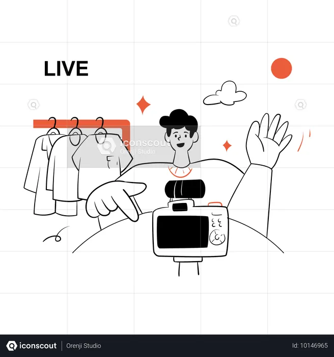 Mann macht sich bereit für Live-Kleiderverkauf  Illustration