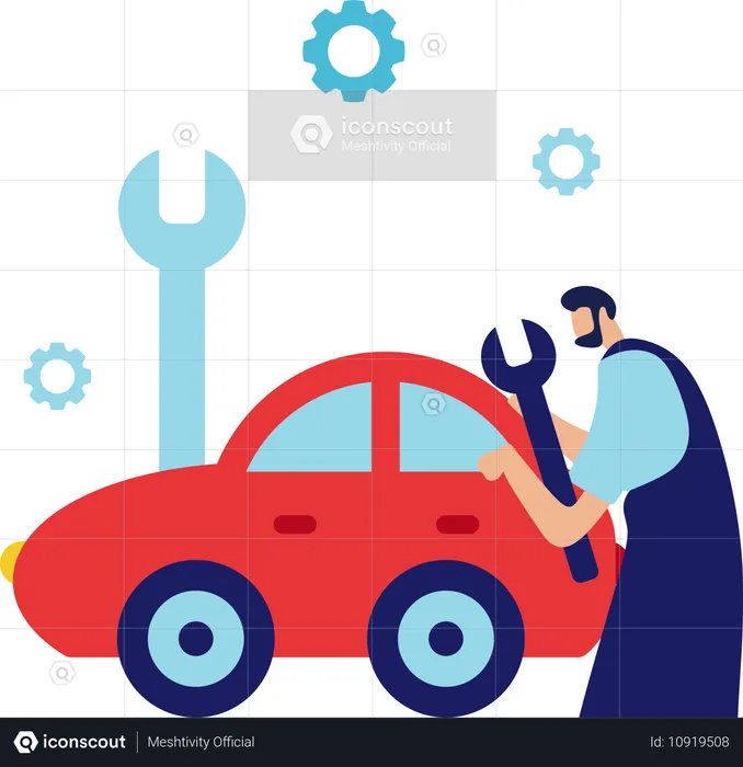 Mann macht Autoservice  Illustration