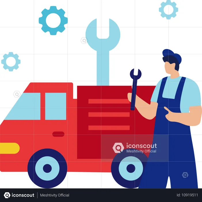 Mann macht Autoservice  Illustration